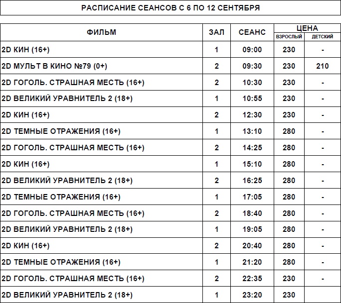 С 6 по 12 сентября