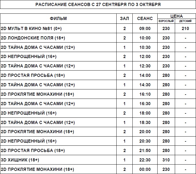 С 27 сентября по 3 октября